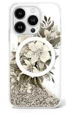 Telefoniümbris Guess Liquid Glitter Flower MagSafe GUHMP16LLFMWTE, Apple iPhone 16 Pro, beež