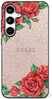 Telefoniümbris Guess Leather 4G Flowers Print Metal Classic Logo MagSafe, Samsung Galaxy S25, roosa
