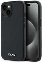 DKNY PU nahast hõbedase metallist logoga MagSafe ümbris, Apple iPhone 15, must