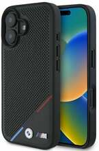BMW M Perforated Tricolor Line MagSafe ümbris, Apple iPhone 16 Plus, must