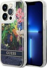 Telefoniümbris Guess GUHCP14LLFLSB Flower Liquid Glitter, Apple iPhone 14 Pro 6.1, sinine
