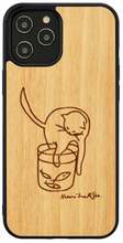 Telefoniümbris Man&Wood, Apple iPhone 12/12 Pro, Cat with Red Fish, pruun/must