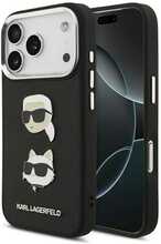 Telefoniümbris Karl Lagerfeld FW Grained Karl & Choupette Heads Pins & Logo, Apple iPhone 17 Pro, must