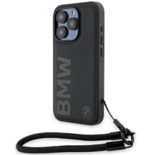 BMW Signature Leather Wordmark Cord BMHCP15L23RMRLK ümbris, Apple iPhone 15 Pro, must