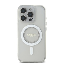 Telefoniümbris Guess IML Rhinestones Ring MagSafe, Apple iPhone 16 Pro, valge