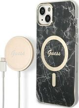 Guess GUBPP14SHMEACSK Marble MagSafe ümbris + laadija, Apple iPhone 14 6.1, must