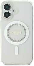 Telefoniümbris Guess IML Rhinestones Ring MagSafe, Apple iPhone 16, valge