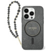 Telefoniümbris Guess GUHMP16XHGCRELSK IML Glitter With Pearl Strap MagSafe, Apple iPhone 16 Pro Max, must