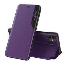 Telefoniümbris Hurtel Eco Leather View Case, iPhone 13 mini, lilla, kaanekujuline, alusega