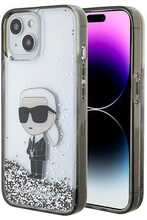 Karl Lagerfeld Liquid Glitter Ikonik KLHCP15SLKKNSK ümbris, Apple iPhone 15 6.1, läbipaistev