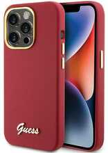 Telefoniümbris Guess Silicone Script Metal Logo & Frame GUHCP15LSMBSLM, iPhone 15 Pro, punane