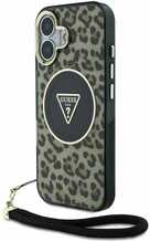 Telefoniümbris Guess HC IML Leopard Triangle Cord Strap, Apple iPhone 16, pruun