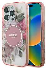 Telefoniükaas Guess IML Flower & Tonal Circle MagSafe, Apple iPhone 16 Pro Max, roosa