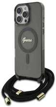 Telefoniümbris Guess GUHMP16LHCTSGNSK Crossbody Cord Script MagSafe, Apple iPhone 16 Pro, must
