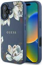 Telefoniümbris Guess Grained Printed Flower Pattern MagSafe, Apple iPhone 16, sinine