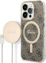 Guess GUBPP14LH4EACSW 4G Print MagSafe ümbris ja juhtmevaba laadija, Apple iPhone 14 Pro, pruun