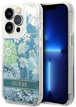 Telefoniümbris Guess GUHCP14LLFLSN Flower Liquid Glitter, Apple iPhone 14 Pro, roheline