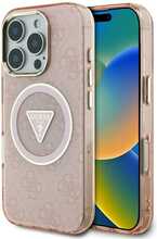 Guess IML Metal Glitter 4G Circle Triangle MagSafe ümbris, Apple iPhone 16 Pro, roosa