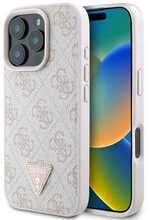 Telefoniümbris Guess Leather 4G Triangle Strass MagSafe, Apple iPhone 16 Pro, roosa