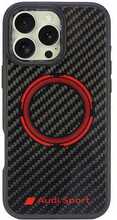 Telefoniümbris Audi Carbon Fiber Sport Red Circle MagSafe AUS-TPUPCMIP16PM-RSQ/D5-BK, Apple iPhone 16 Pro Max, must