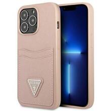 Telefoniümbris Guess GUHCP13LPSATPP Saffiano Double Card, Apple iPhone 13 Pro, roosa