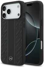 Mercedes Leather Laurel Leaves Stripes MagSafe ümbris, Apple iPhone 17 Pro Max, must