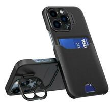 Telefoniümbris Hurtel Leather, Apple iPhone 14 Pro, kaarditasku ja alus, must