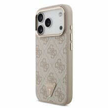 Guess PU Leather 4G Strass Triangle Logo MagSafe ümbris, Apple iPhone 17 Pro, roosa kuld