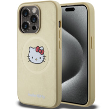 Hello Kitty Leather Kitty Head MagSafe ümbris HKHMP14XPGHCKD, Apple iPhone 14 Pro Max, kuldne