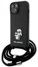 Telefoniümbris Karl Lagerfeld Crossbody Saffiano Metal Pin Karl & Choupette KLHCP15SSAKCPSK, Apple iPhone 15, must