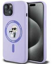 Telefoniümbris Karl Lagerfeld Silicone Karl&Choupette Heads Ring MagSafe, Apple iPhone 15, lilla
