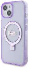 Telefoniümbris Guess Ring Stand Script Glitter MagSafe GUHMP15MHRSGSU, iPhone 15 Plus, lilla