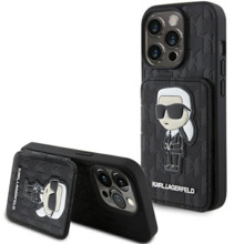 Telefoniümbris Karl Lagerfeld Saffiano Cardslots and Stand Monogram Ikonik Patch KLHCP15LSAKKNSCK, Apple iPhone 15 Pro, must