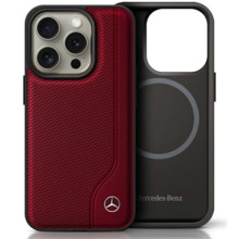 Telefoniümbris Mercedes MB Wood Imitation Leather MagSafe, Apple iPhone 16 Pro, punane
