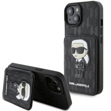 Telefoniümbris Karl Lagerfeld Saffiano Cardslots and Stand Monogram Ikonik Patch KLHCP15SSAKKNSCK, Apple iPhone 15, must