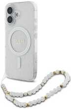Telefoniümbris Guess IML Glitter With Pearl Strap, Apple iPhone 16 Plus, läbipaistev