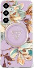Telefoniümbris Guess Glitter Flowers Triangle Buttons MagSafe, Samsung Galaxy S25 Ultra, lilla
