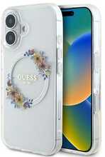 Telefoniümbris Guess IML Flowers Wreath MagSafe GUHMP16MHFWFCT, Apple iPhone 16 Plus, läbipaistev