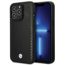 BMW Leather Diamond Pattern BMHCP14L22RFGK ümbris, Apple iPhone 14 Pro, must