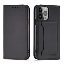 Telefoniümbris Magnet Card Case HURTEL, Apple iPhone 14 Pro Max, flip cover, rahakott, must