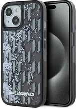 Telefoniümbris Karl Lagerfeld Liquid Glitter Monogram Gradient, Apple iPhone 15, must