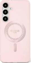Telefoniümbris Guess Rhinestones Printed Classic Logo MagSafe, Samsung Galaxy S25, roosa
