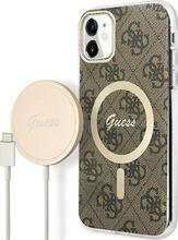 Telefoniümbris ja juhtmevaba laadija Guess GUBPN61H4EACSW 4G Print MagSafe, Apple iPhone 11, pruun