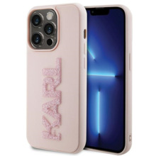 Karl Lagerfeld 3D Rubber Glitter Logo KLHCP15L3DMBKCP ümbris, Apple iPhone 15 Pro, roosa
