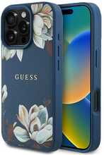 Telefoniümbris Guess Grained Printed Flower Pattern MagSafe, Apple iPhone 16 Pro Max, sinine
