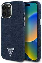 Guess Denim Triangle Logo MagSafe ümbris, Apple iPhone 16 Pro, sinine