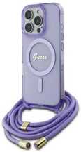Telefoniümbris Guess GUHMP16LHCTSGNSU Crossbody Cord Script MagSafe, Apple iPhone 16 Pro, lilla