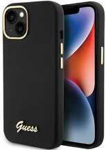 Telefoniümbris Guess Silicone Script Metal Logo & Frame GUHCP15SSMBSLK, iPhone 15 6.1, must