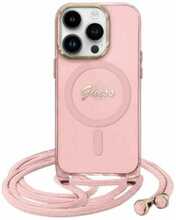 Telefoniümbris Guess GUHMP16SHCTSGNSP Crossbody Cord Script MagSafe, Apple iPhone 16, roosa