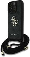 Telefoniümbris Guess PU 4G Metal Logo Crossbody Strap, Apple iPhone 15 Pro Max, must